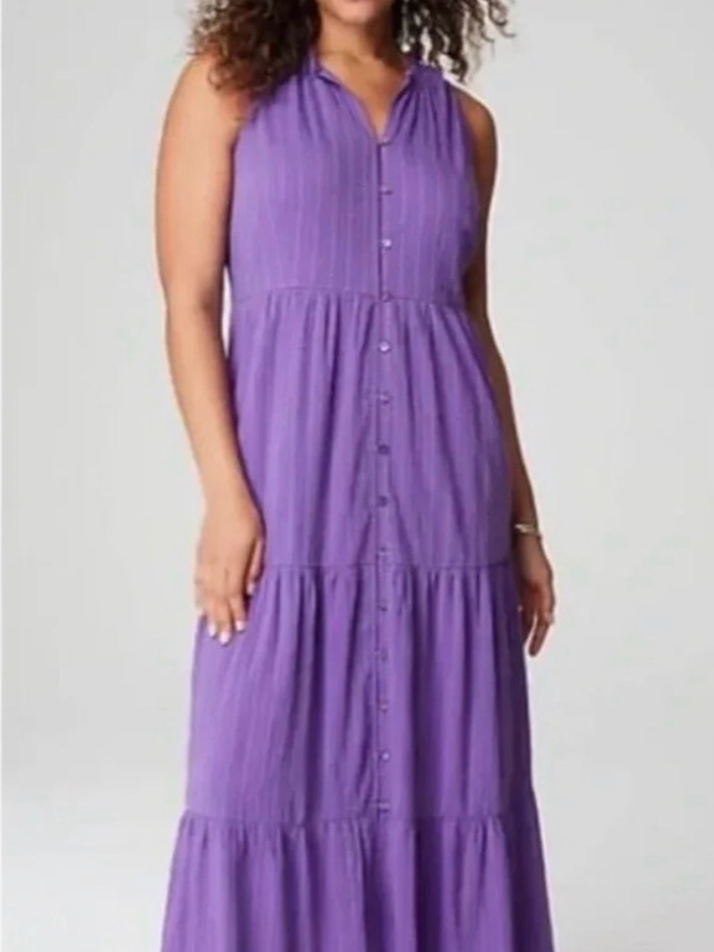 J. Jill Sleeveless Button-Front Maxi Dress in Purple